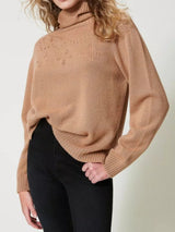 Twinset Maglione collo alto in misto lana e lurex Sandy Brown