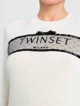 Twinset Maglione in lana con scritta logo ricamata Neve