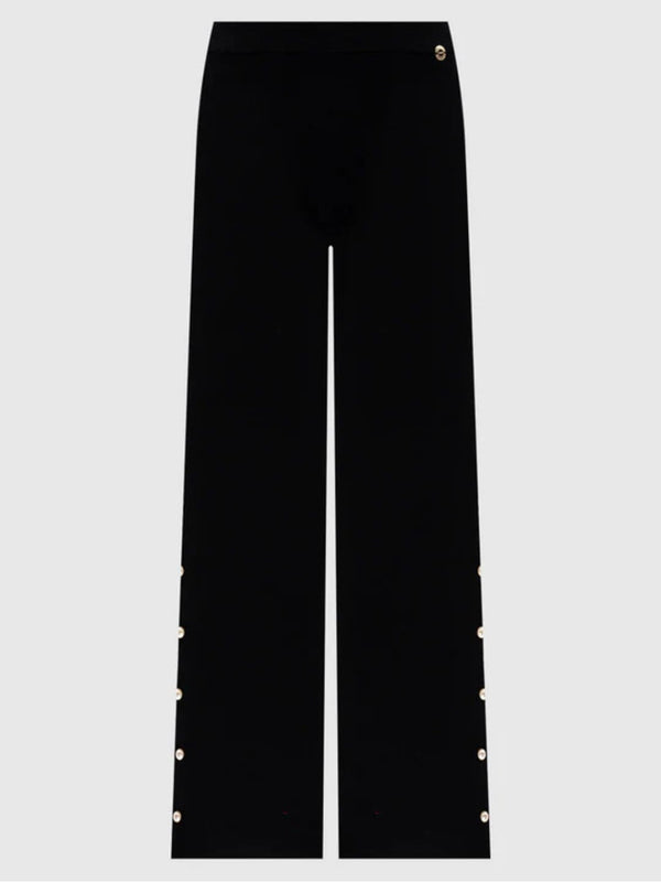 Twinset Pantaloni wide leg in maglia con perle Nero