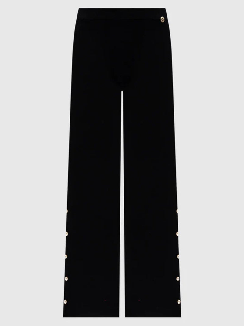 Twinset Pantaloni wide leg in maglia con perle Nero