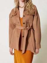 Twinset Cappotto caban in panno double misto lana Sandy Brown