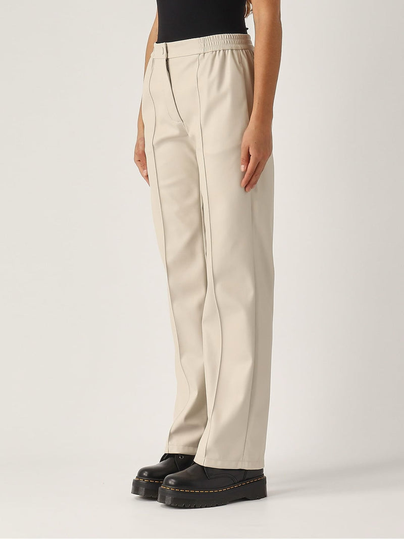 Twinset Pantaloni effetto pelle con elastico Old White