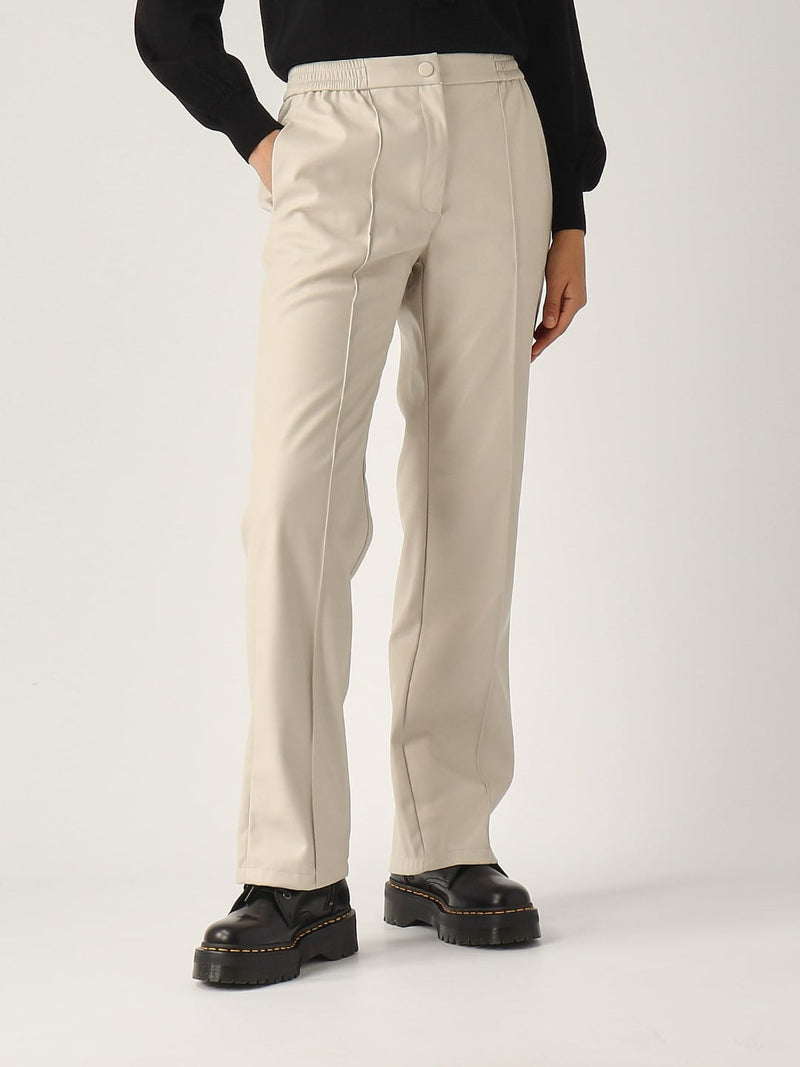 Twinset Pantaloni effetto pelle con elastico Old White