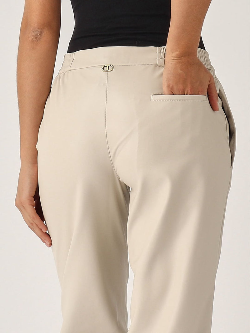 Twinset Pantaloni effetto pelle con elastico Old White