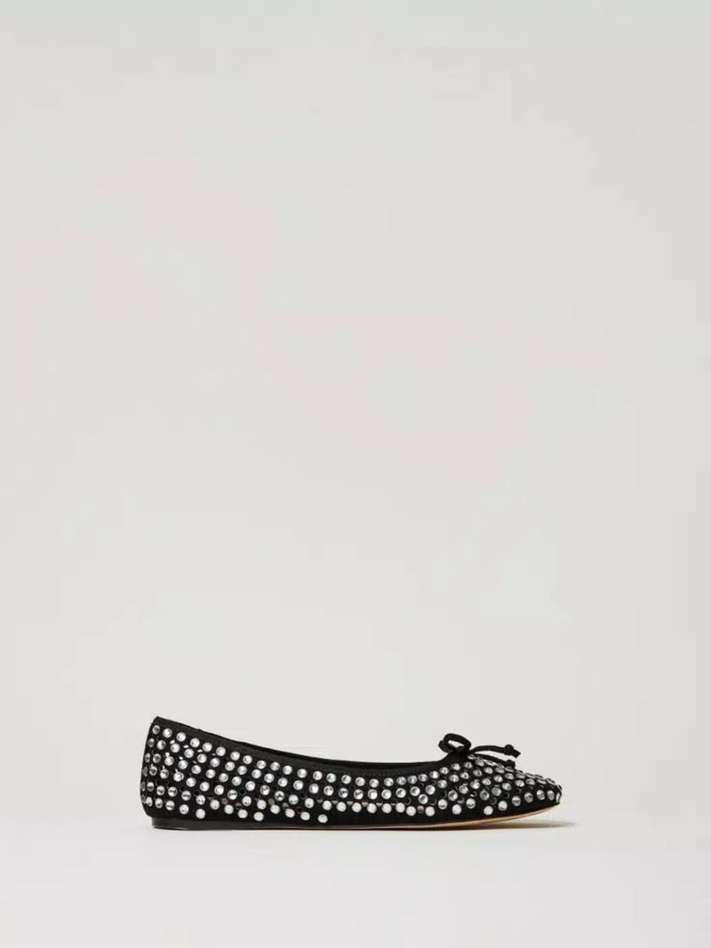 Twinset Ballerine con strass all over Nero