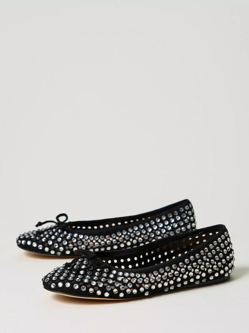 Twinset Ballerine con strass all over Nero