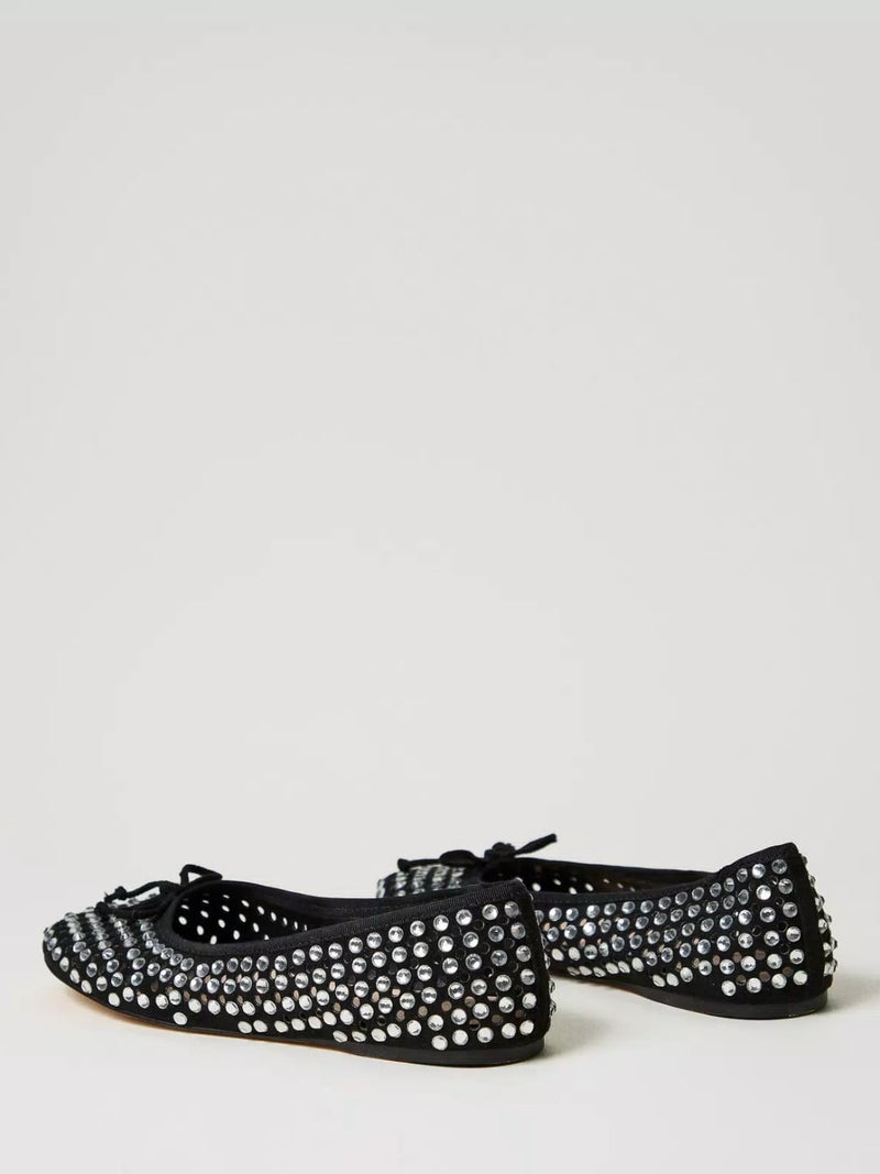 Twinset Ballerine con strass all over Nero