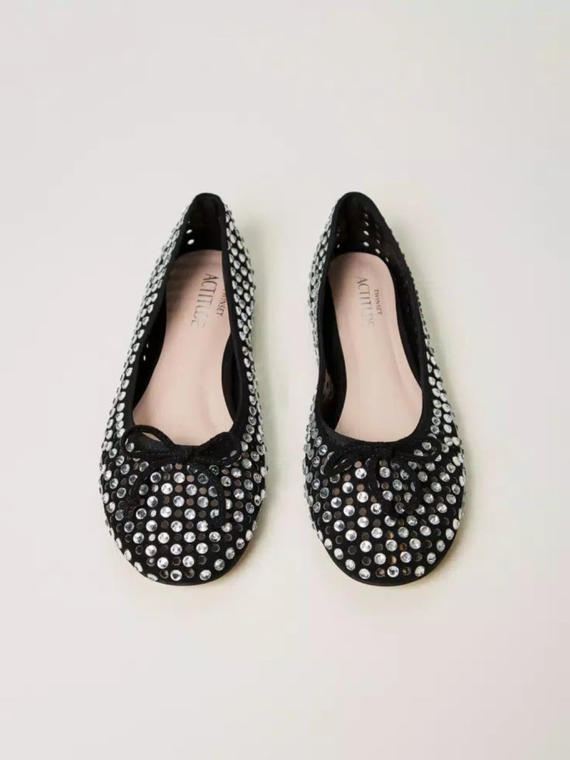 Twinset Ballerine con strass all over Nero