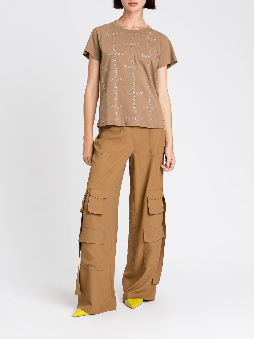 Twinset T-Shirt Actitude in cotone con logo Beige