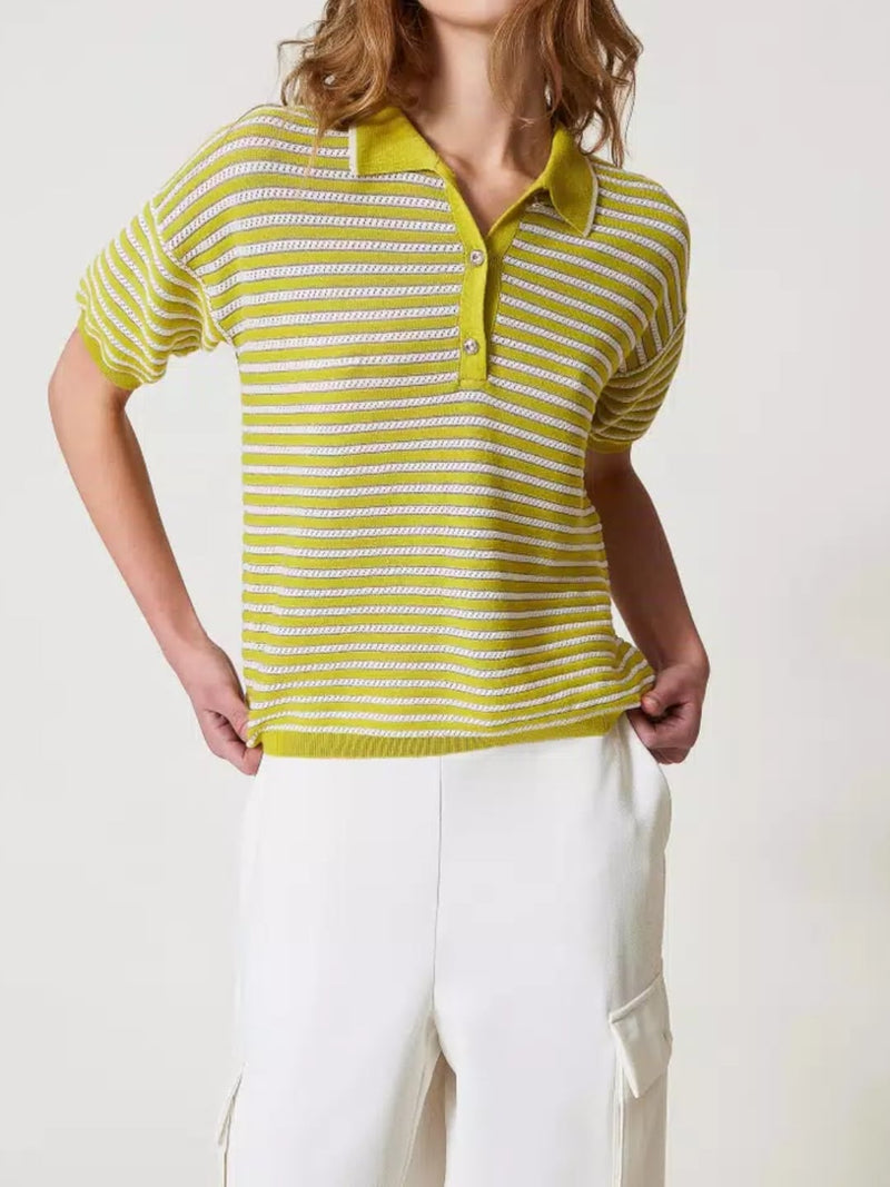 Twinset Maglia polo a righe lurex Sugar Citronelle