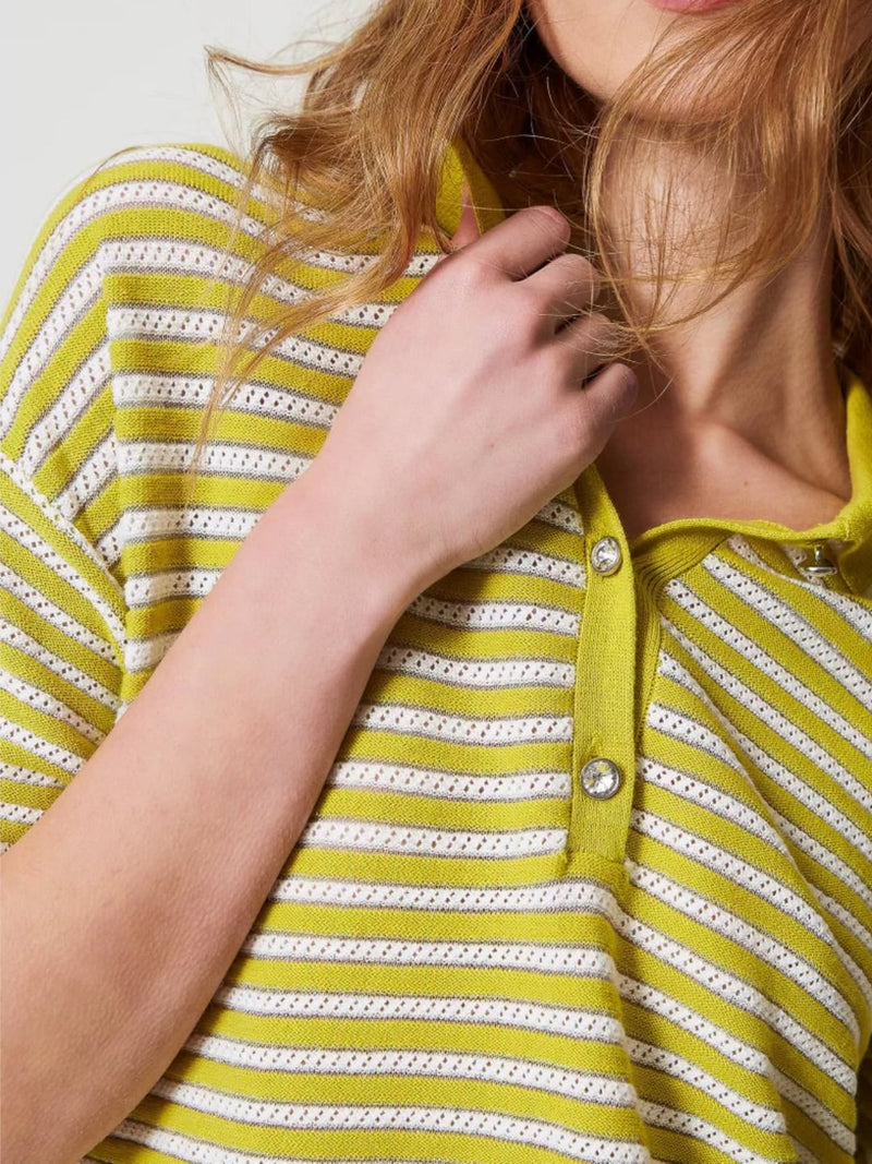 Twinset Maglia polo a righe lurex Sugar Citronelle