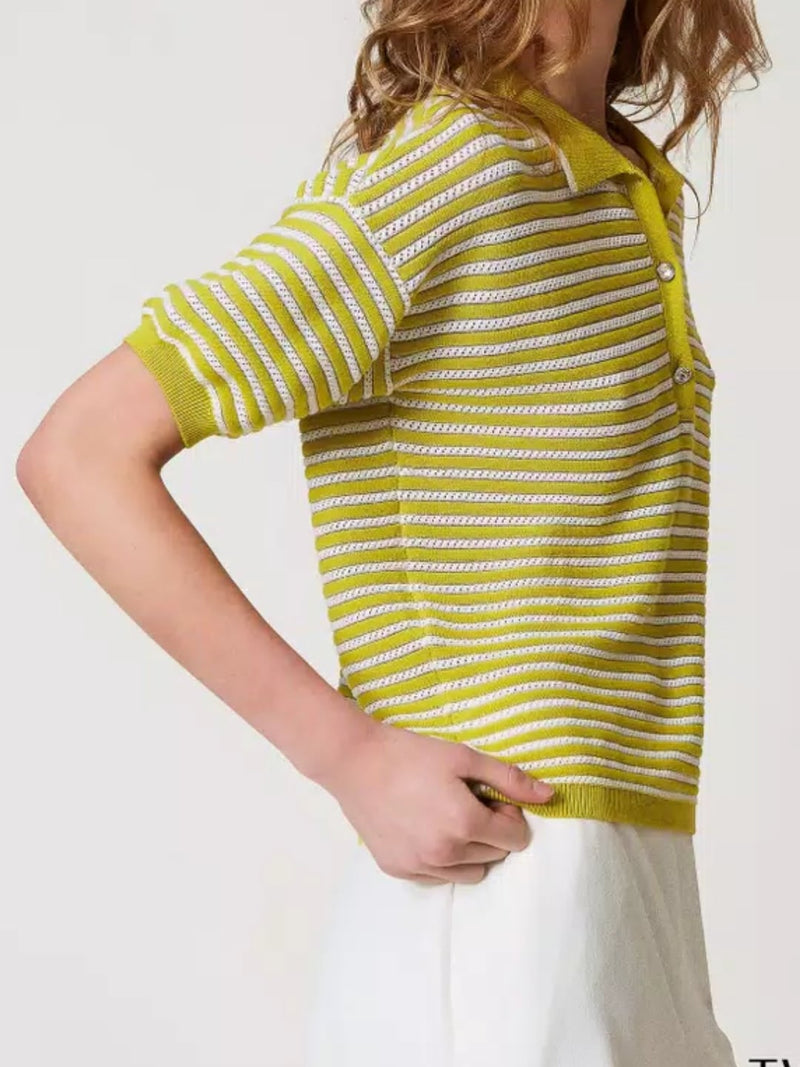 Twinset Maglia polo a righe lurex Sugar Citronelle