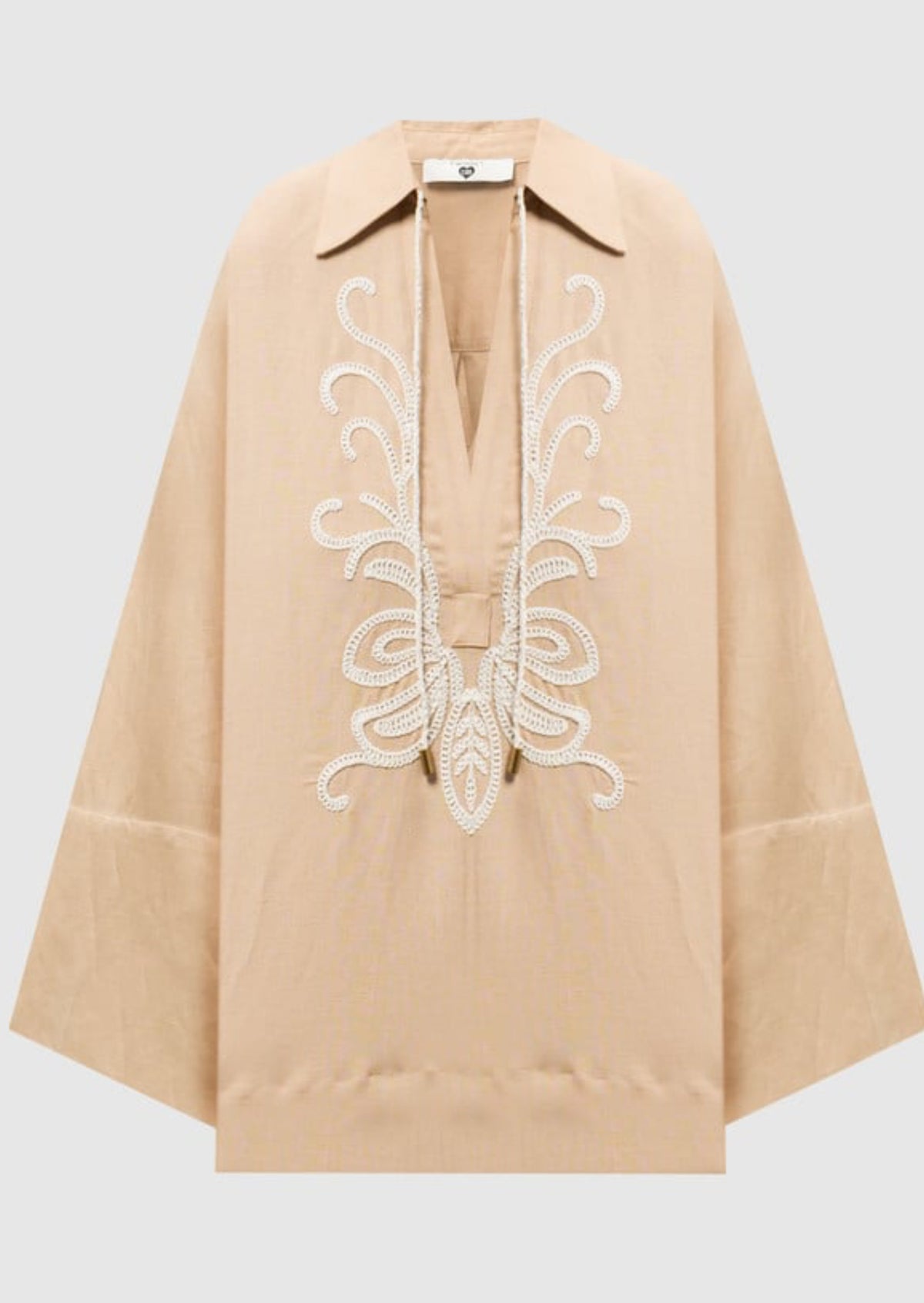 Twinset Blusa in misto lino con ricami Beige