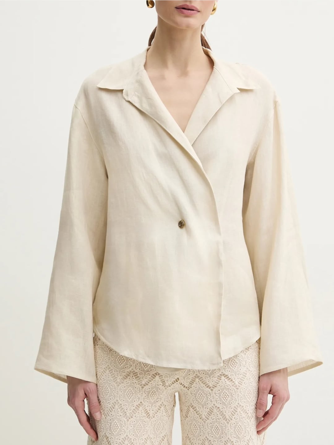 Twinset Camicia in popeline con crochet Madreperla