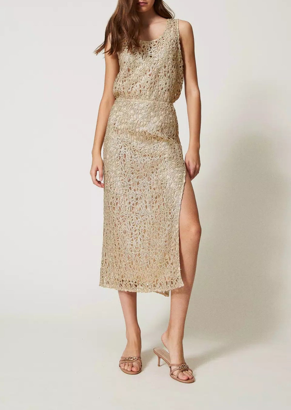 Twinset Gonna longuette in crochet lamé Oro