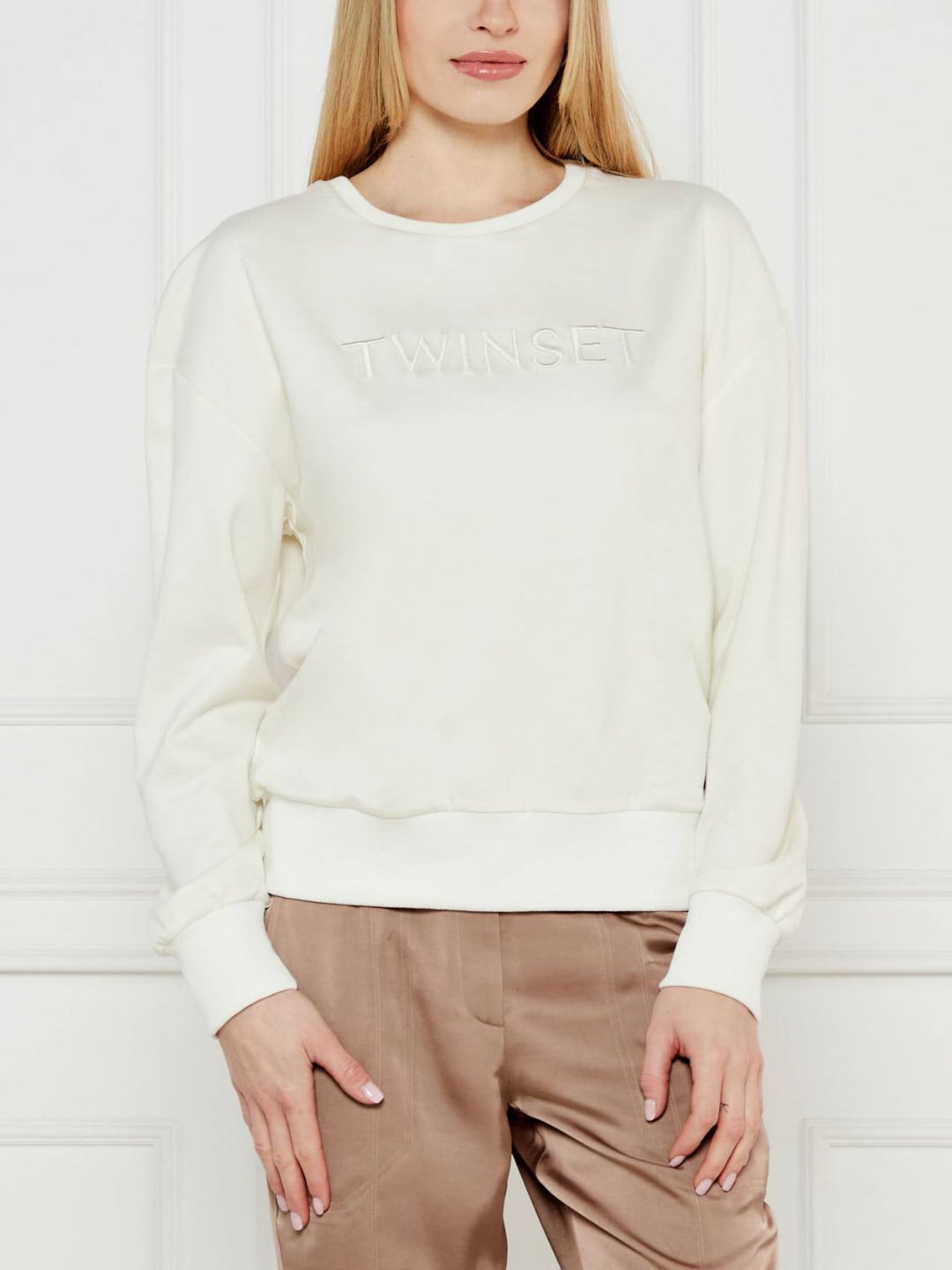 Twinset Felpa in Scuba con Scritta Logo Donna Bianco