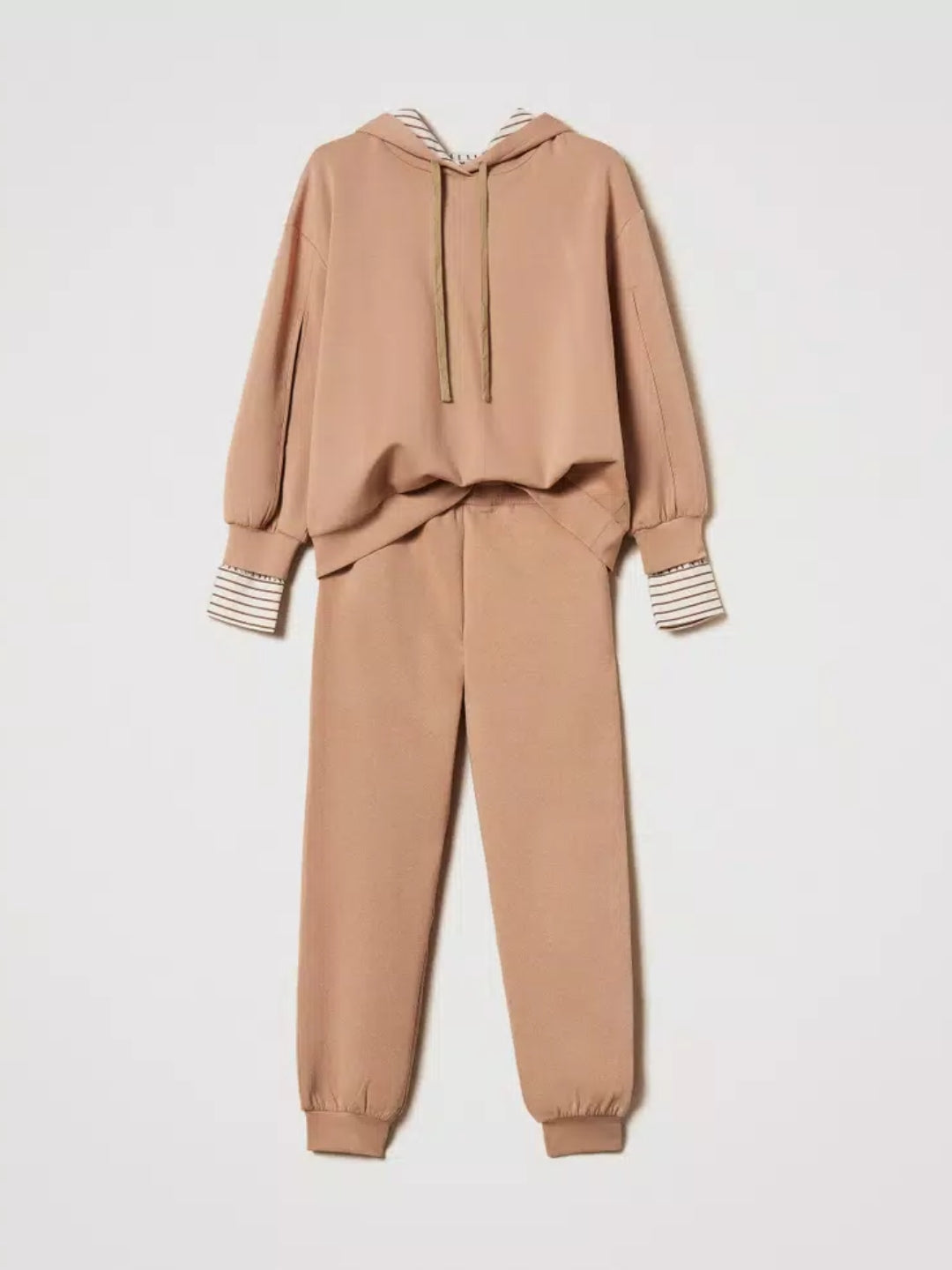 Twinset Felpa bicolore e pantaloni joggers in tessuto scuba Marrone