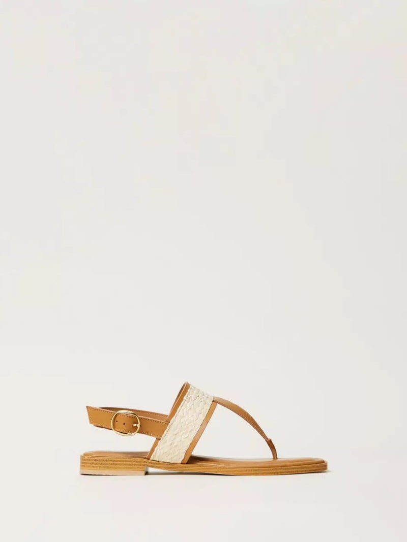 Twinset Sandali flat infradito con rafia Brown Box