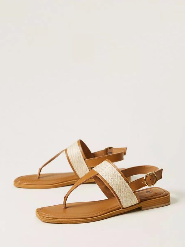 Twinset Sandali flat infradito con rafia Brown Box
