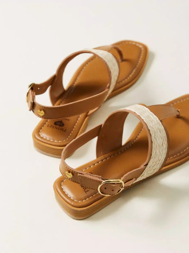 Twinset Sandali flat infradito con rafia Brown Box