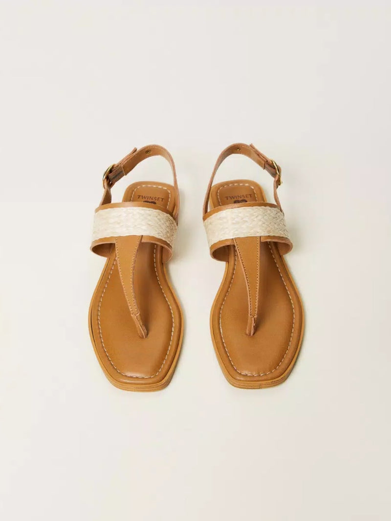 Twinset Sandali flat infradito con rafia Brown Box