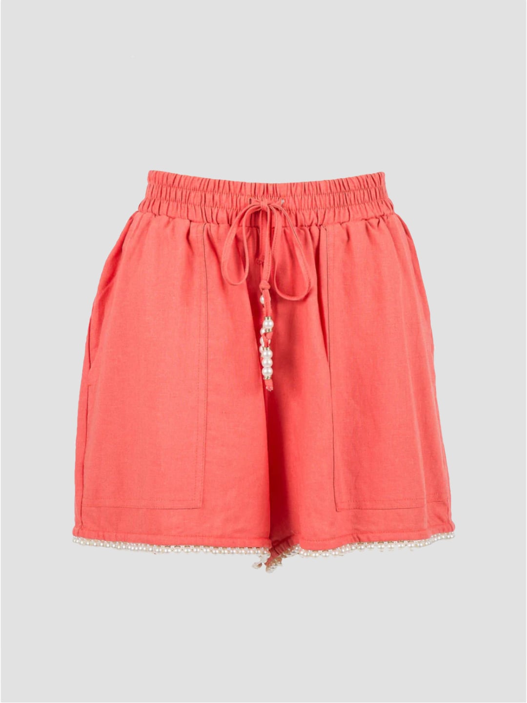 Twinset Shorts in misto lino con perle Corallo