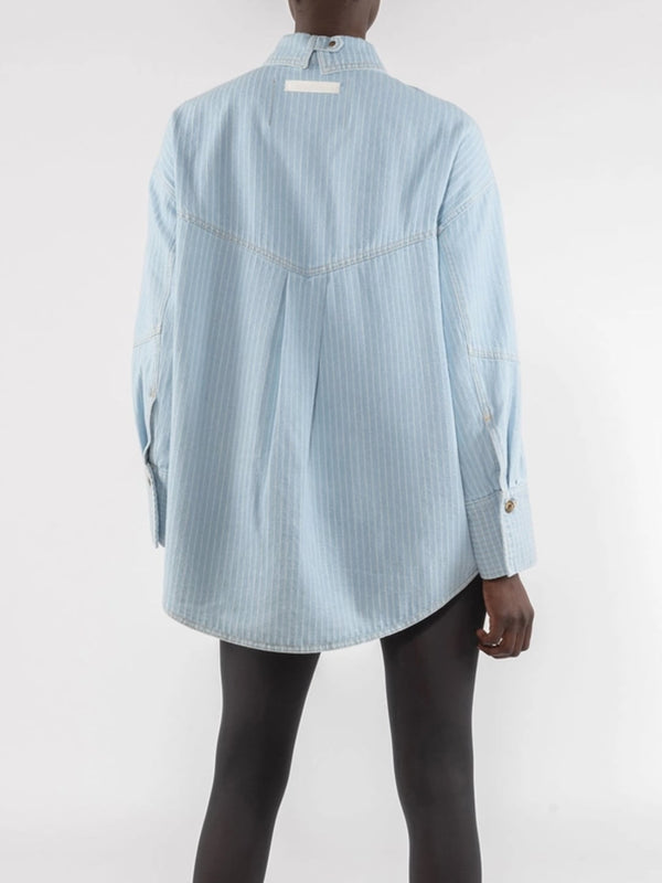 Oof Wear Camicia 9286 In Denim Gessato Jeans Bianco Denim Chiaro