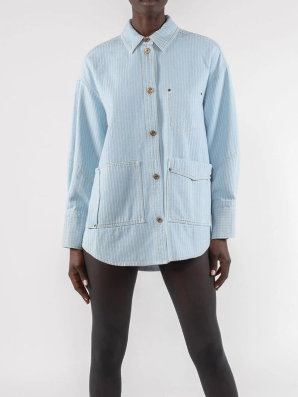 Oof Wear Camicia 9286 In Denim Gessato Jeans Bianco Denim Chiaro
