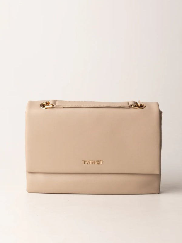 Twinset Borsa a tracolla con patta e catena Delicate Beige