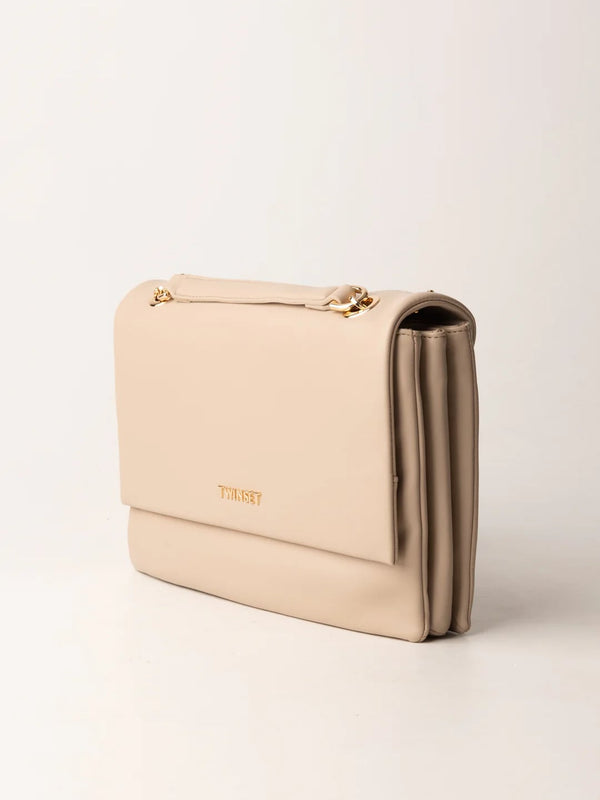 Twinset Borsa a tracolla con patta e catena Delicate Beige