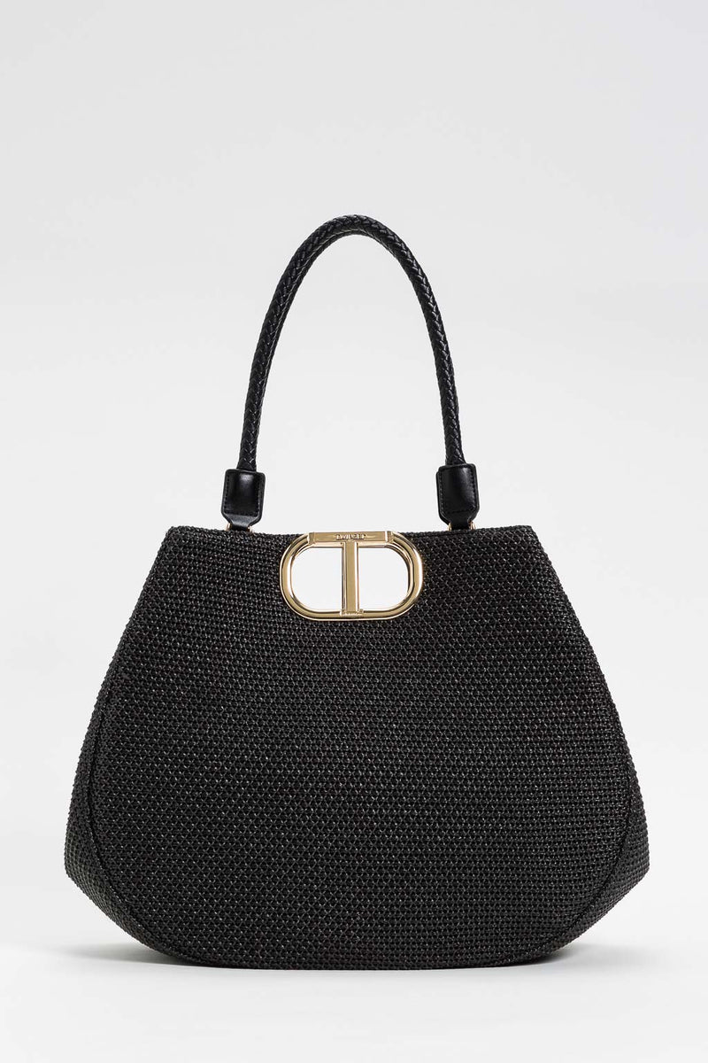 Twinset Borsa Lila grande in paglia intrecciata Nero