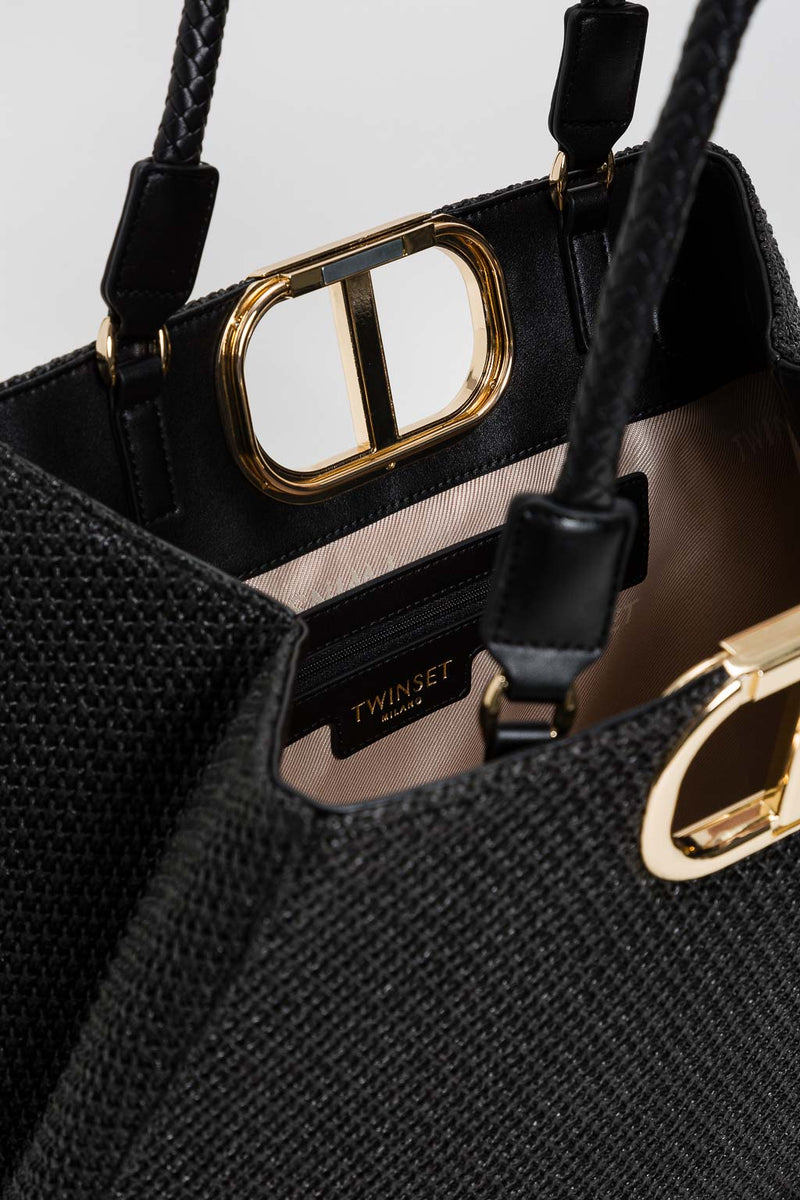 Twinset Borsa Lila grande in paglia intrecciata Nero