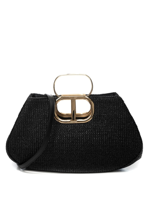 Twinset Borsa a tracolla Lila effetto paglia intrecciata Nero