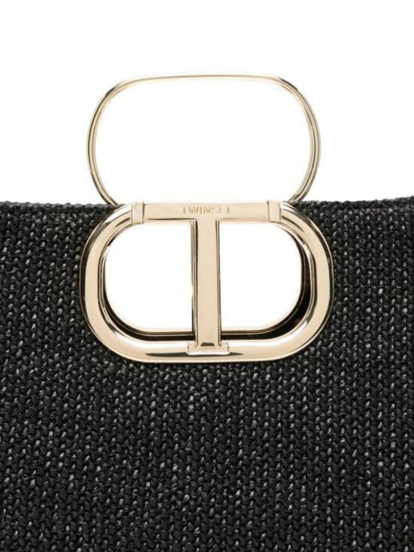 Twinset Borsa a tracolla Lila effetto paglia intrecciata Nero