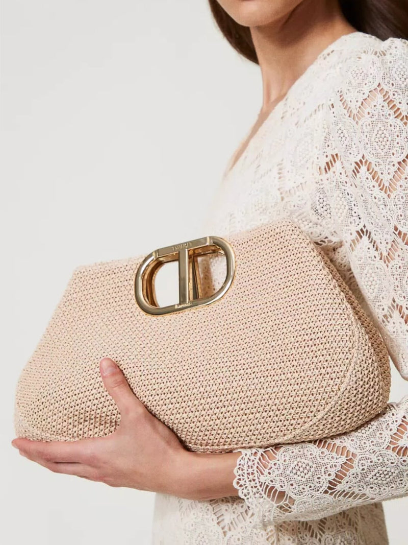 Twinset Borsa a tracolla Lila effetto paglia intrecciata Paglia