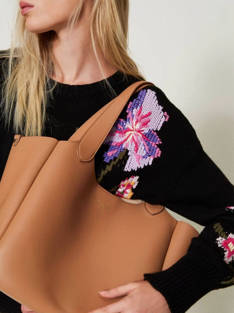 Twinset Borsa shopper Forever in pelle Camel
