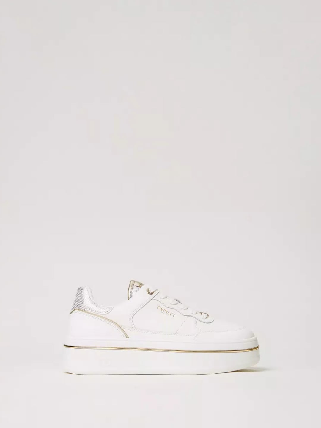 Twinset Sneakers platform in pelle laminata Bianco Ottico Oro