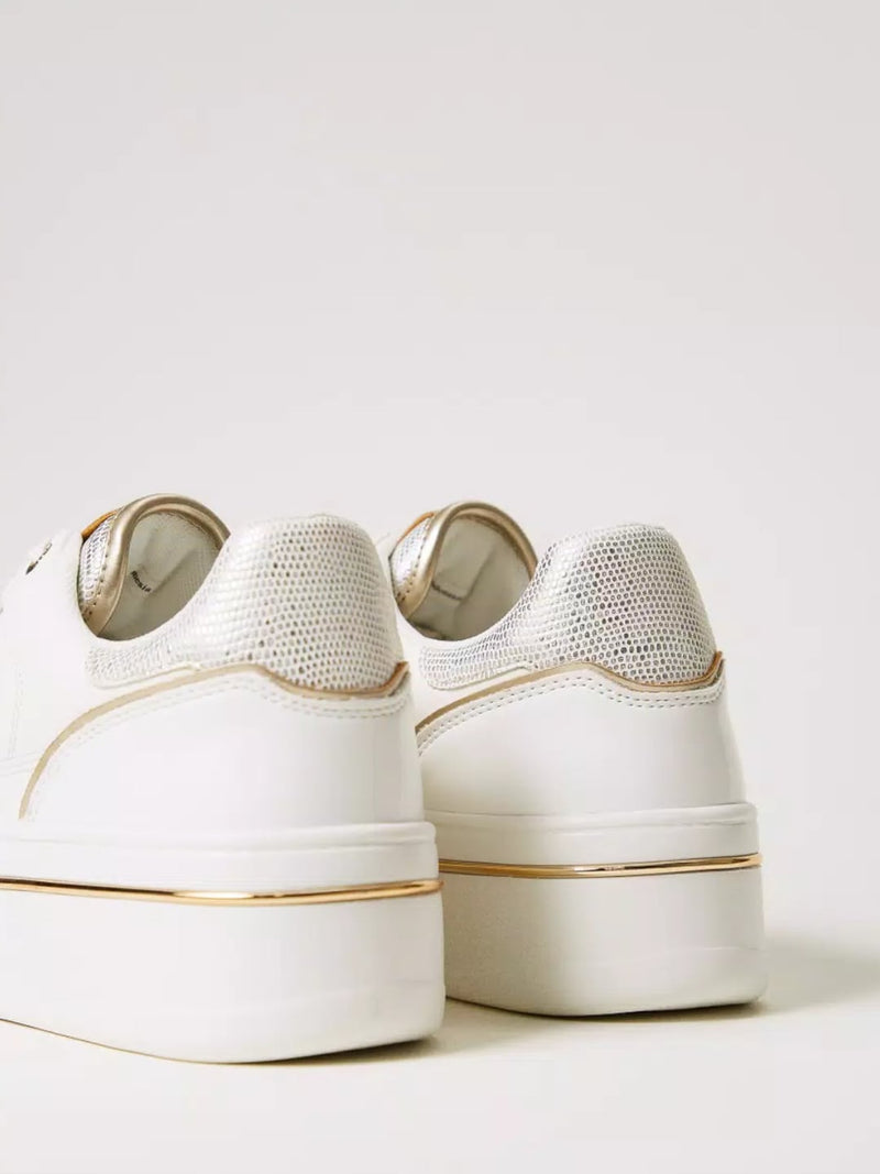 Twinset Sneakers platform in pelle laminata Bianco Ottico Oro