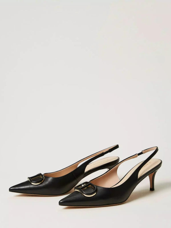 Twinset Décolleté sling back con Oval T Nero