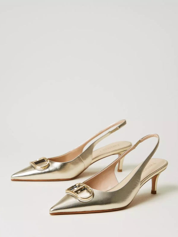 Twinset Décolleté sling back con Oval T Platino
