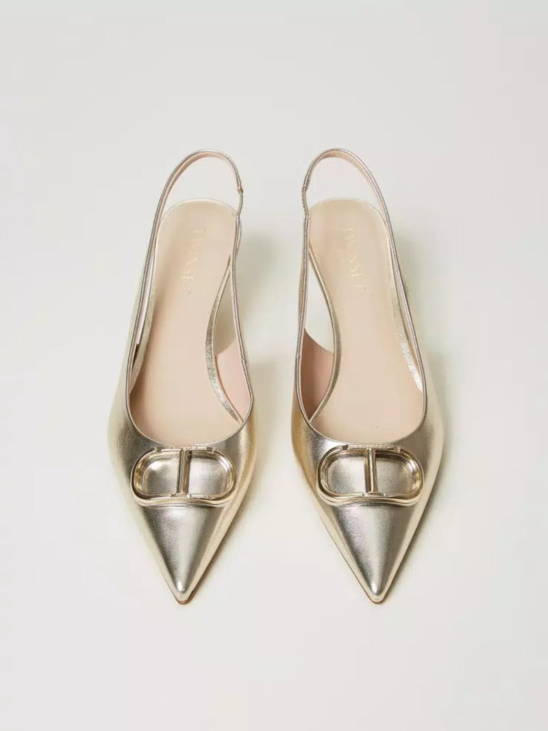 Twinset Décolleté sling back con Oval T Platino