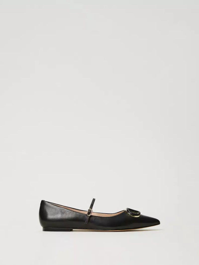 Twinset Ballerine in pelle con Oval T Nero