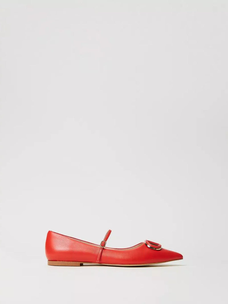 Twinset Ballerine in pelle con Oval T Coralline