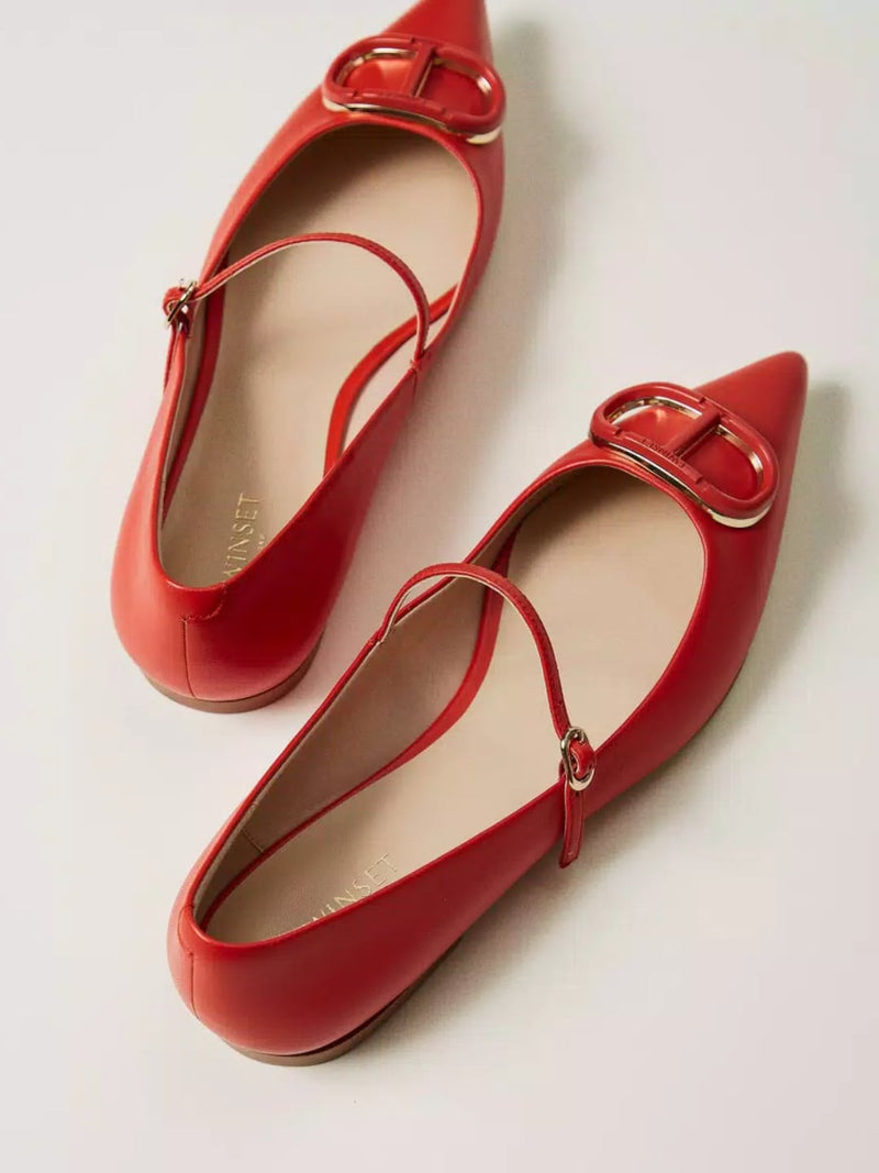 Twinset Ballerine in pelle con Oval T Coralline