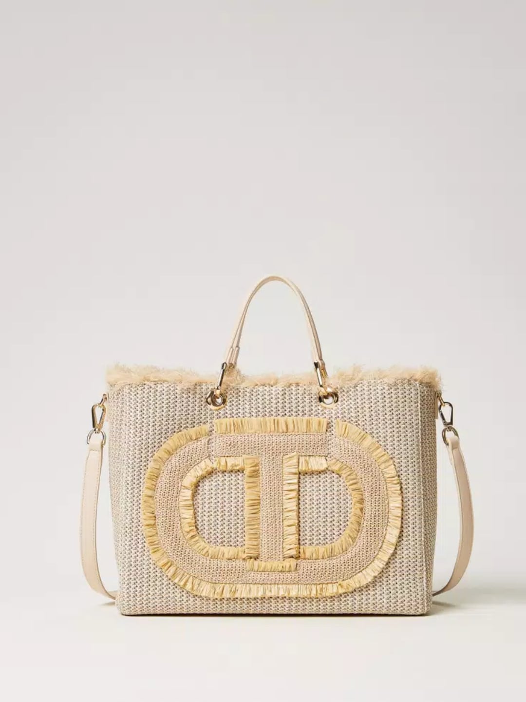 Twinset Borsa shopper effetto paglia con Oval T