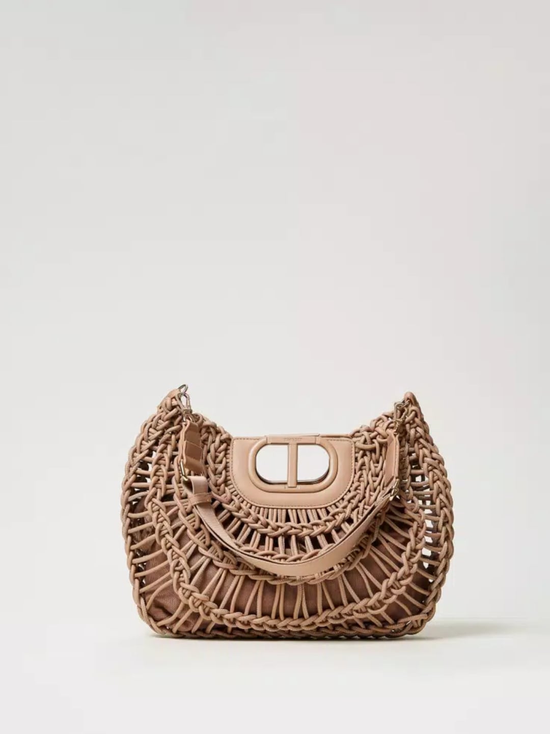 Twinset Borsa shopper Lila con manico Oval T Natural Beige