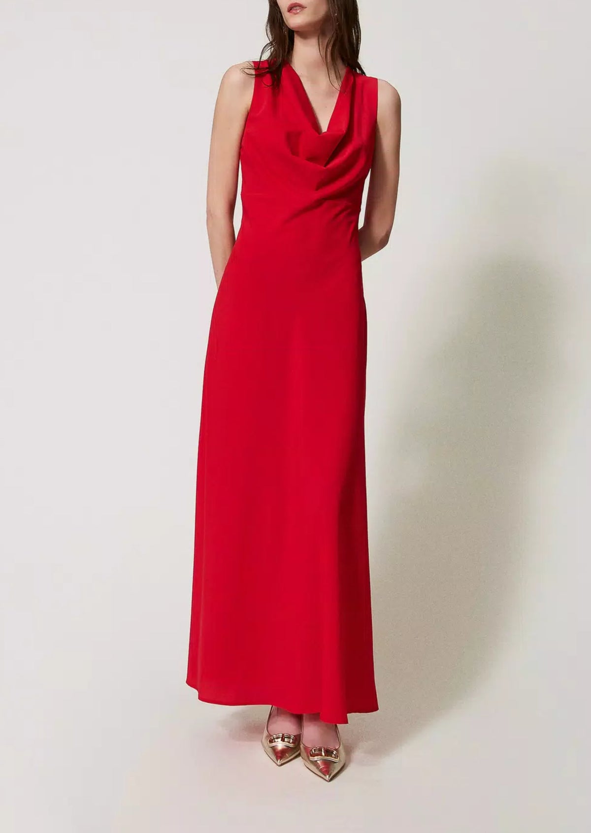 Twinset Abito lungo fitted con drappeggio Rosso Hibiscus