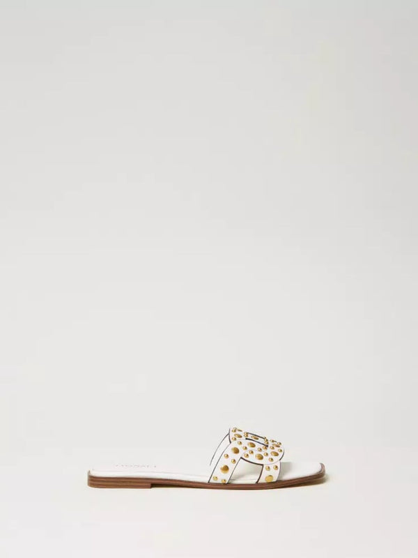Twinset Sandali slide in pelle con borchie Neve