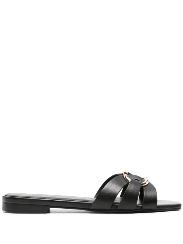Twinset Sandali slide in pelle con Oval T Nero