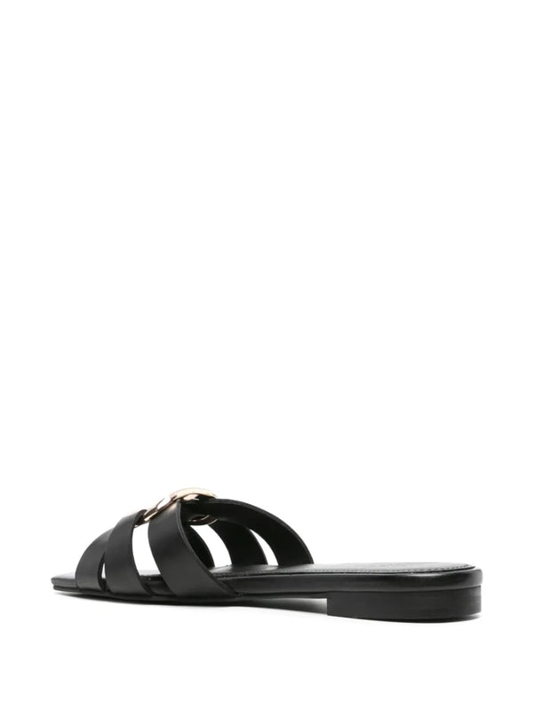 Twinset Sandali slide in pelle con Oval T Nero